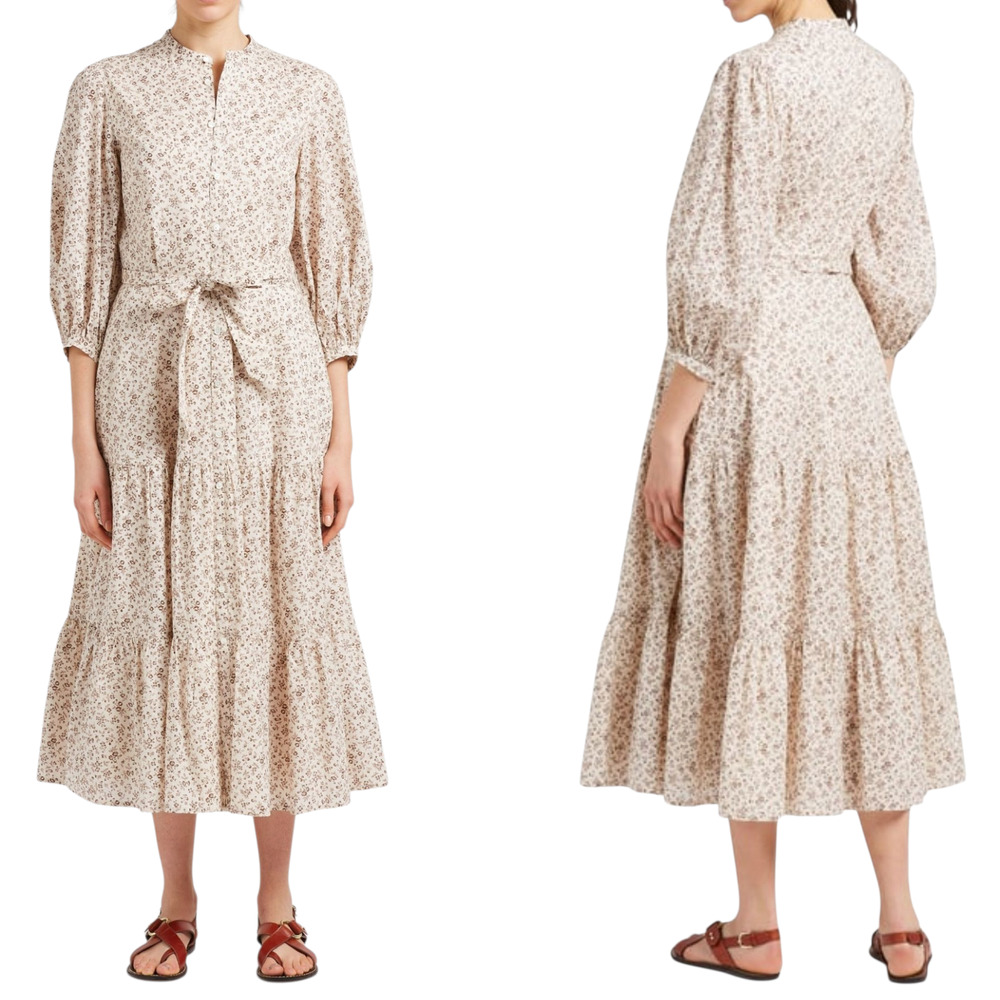 RALPH LAUREN POLO button up ditsy floral cotton tiered modest midi dress Size 6 - Picture 7 of 7